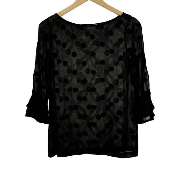 Kate Spade Silk Sheer Polka Dot Evi Flutter Sleeve Black Top Size 00 - Picture 4 of 12